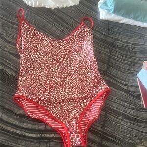 J. Crew Red and White Strawberry Print reversible One-Piece Swimsuit